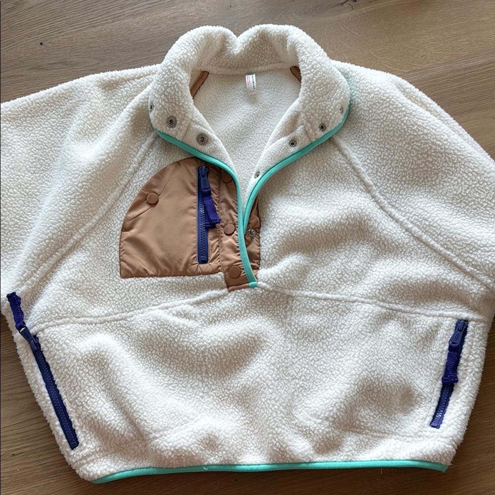FP Movement Cream and Tan Puffer Jacket with Plush Texture